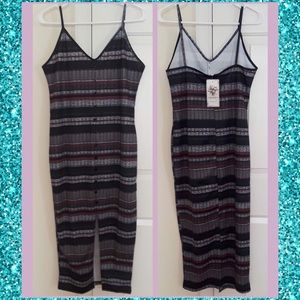 V-Neck Striped Print Spaghetti Strap Dress w/ Slit